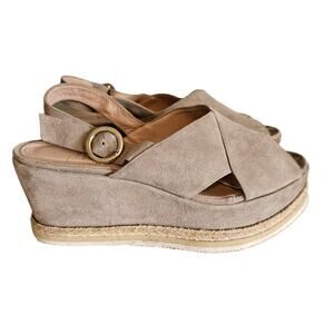 The Shoe Box Tan Suede Wedge Espadrille Sandals Size 40 / US 9